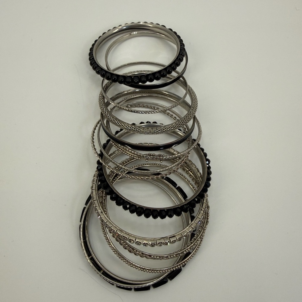 Black-Silver Multi-Layer Bracelet Stack Rhineston… - image 6